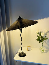 Modern Pleated Fabric Table Lamp with Nordic Wavy Metal Stem for Bedroom Living Room