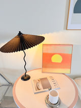 Modern Pleated Fabric Table Lamp with Nordic Wavy Metal Stem for Bedroom Living Room