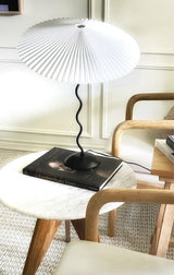 Modern Pleated Fabric Table Lamp with Nordic Wavy Metal Stem for Bedroom Living Room