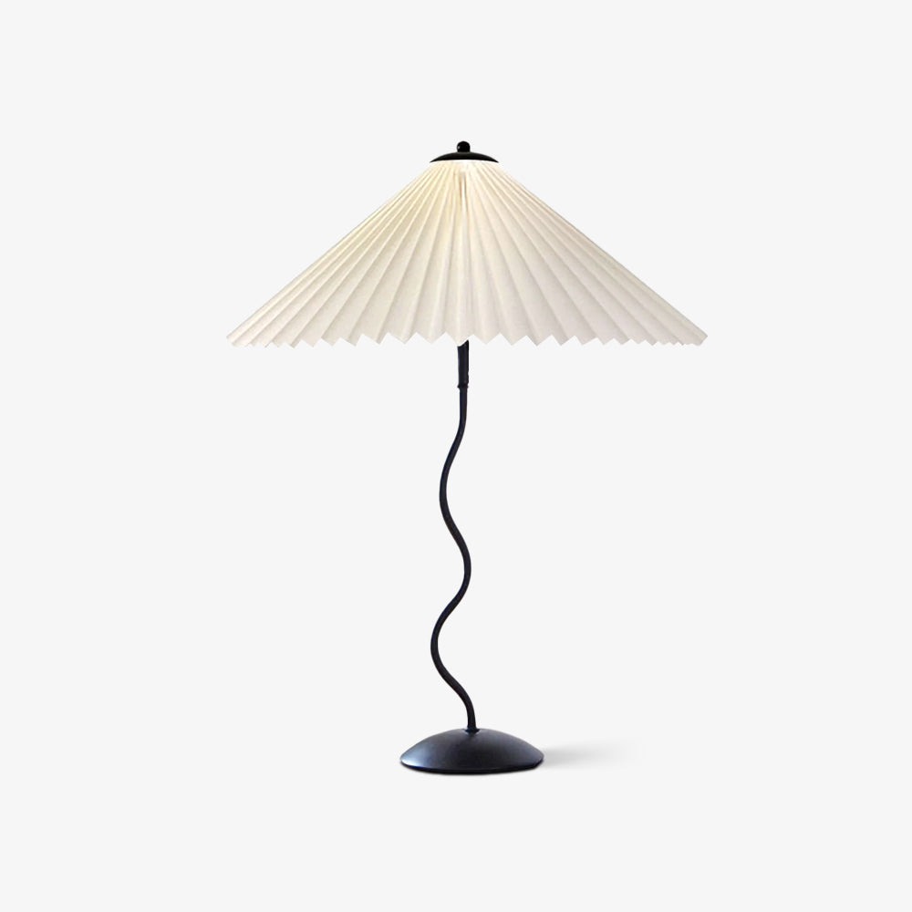 Modern Pleated Fabric Table Lamp with Nordic Wavy Metal Stem for Bedroom Living Room