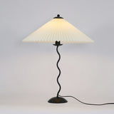 Modern Pleated Fabric Table Lamp with Nordic Wavy Metal Stem for Bedroom Living Room
