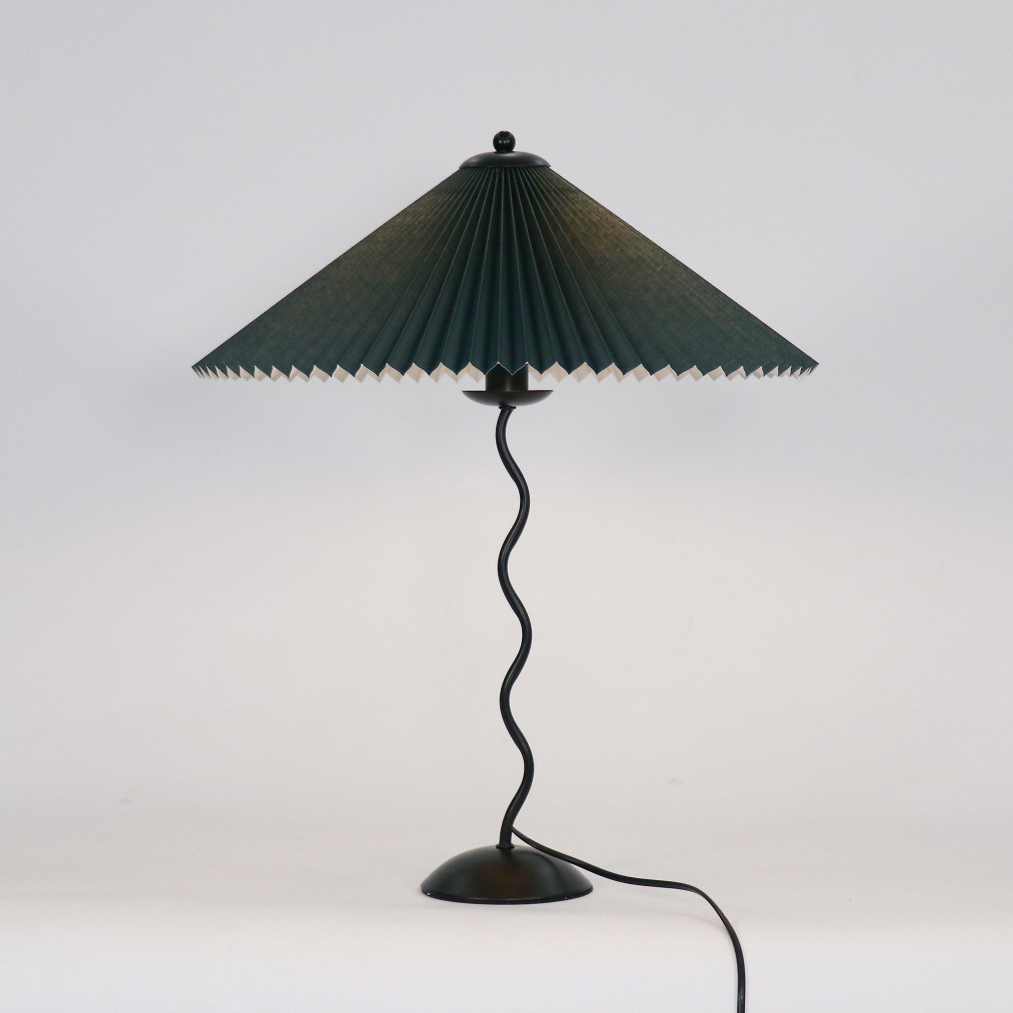 Modern Pleated Fabric Table Lamp with Nordic Wavy Metal Stem for Bedroom Living Room