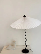 Modern Pleated Fabric Table Lamp with Nordic Wavy Metal Stem for Bedroom Living Room