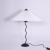 Modern Pleated Fabric Table Lamp with Nordic Wavy Metal Stem for Bedroom Living Room