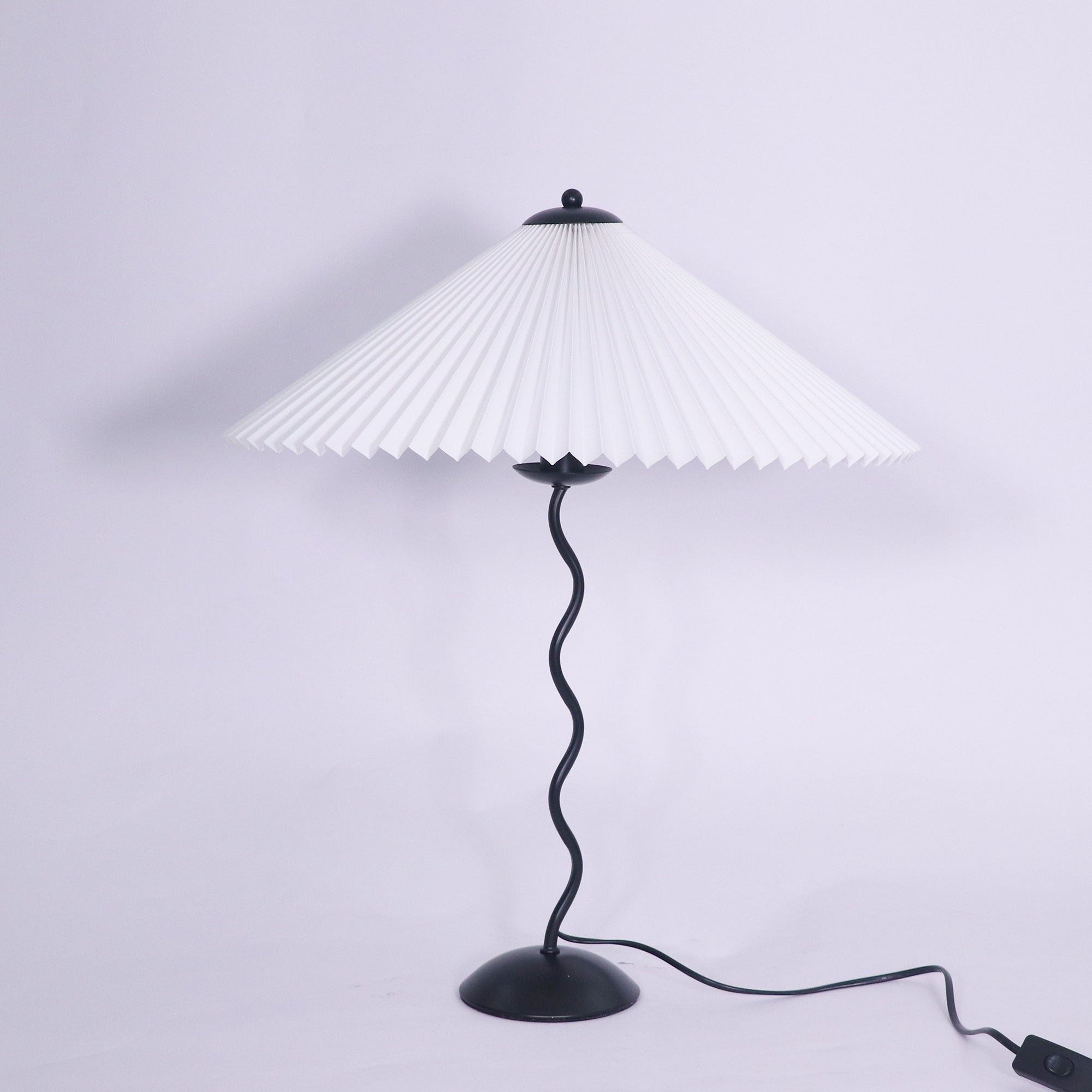 Modern Pleated Fabric Table Lamp with Nordic Wavy Metal Stem for Bedroom Living Room