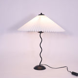 Modern Pleated Fabric Table Lamp with Nordic Wavy Metal Stem for Bedroom Living Room