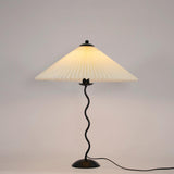 Modern Pleated Fabric Table Lamp with Nordic Wavy Metal Stem for Bedroom Living Room