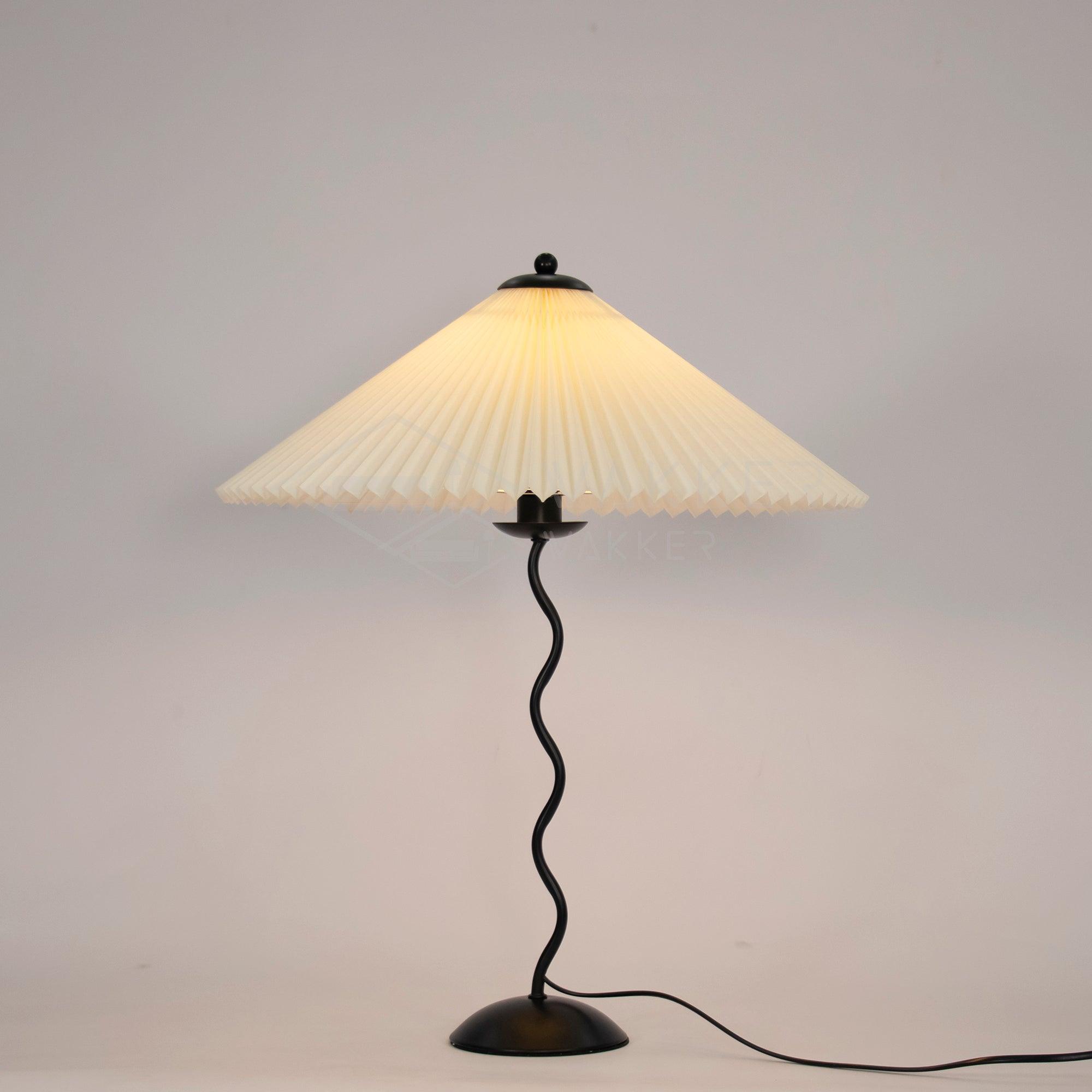 Modern Pleated Fabric Table Lamp with Nordic Wavy Metal Stem for Bedroom Living Room