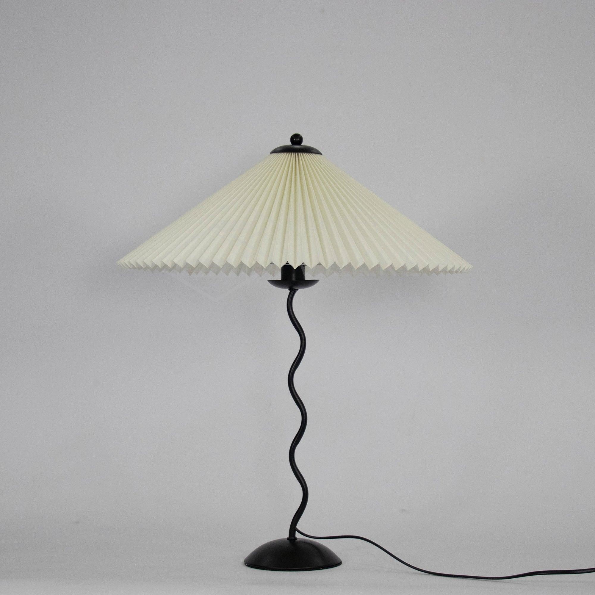 Modern Pleated Fabric Table Lamp with Nordic Wavy Metal Stem for Bedroom Living Room