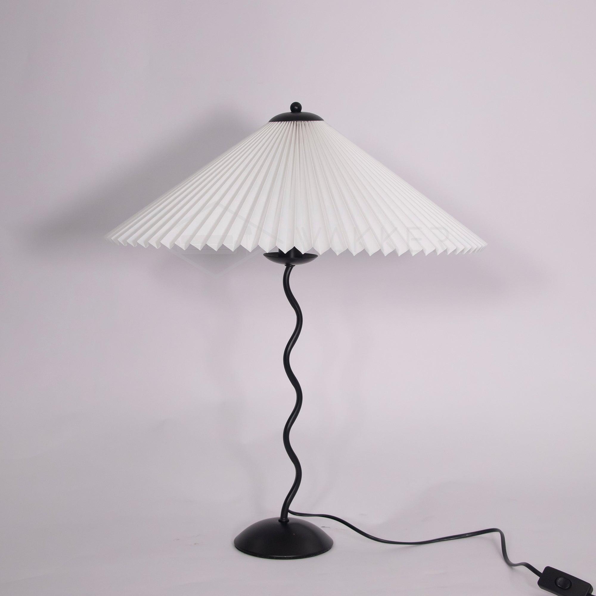 Modern Pleated Fabric Table Lamp with Nordic Wavy Metal Stem for Bedroom Living Room