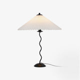 Modern Pleated Fabric Table Lamp with Nordic Wavy Metal Stem for Bedroom Living Room