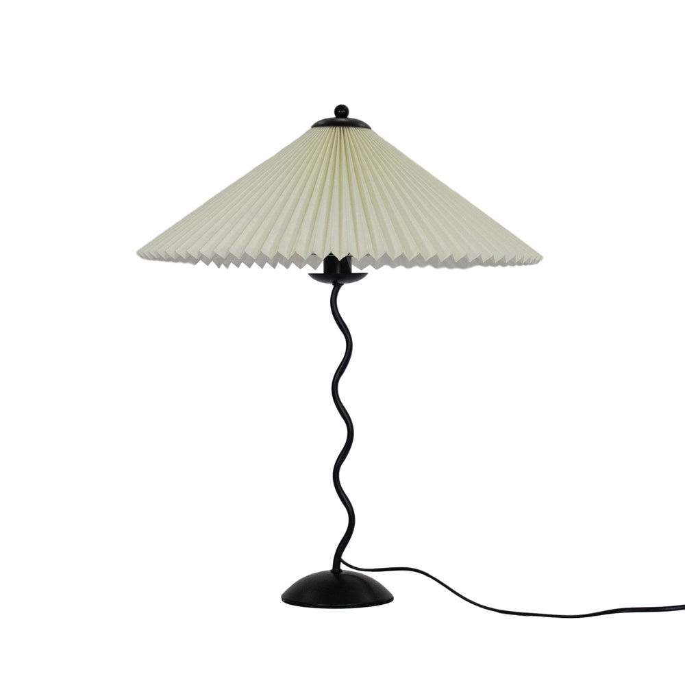 Modern Pleated Fabric Table Lamp with Nordic Wavy Metal Stem for Bedroom Living Room