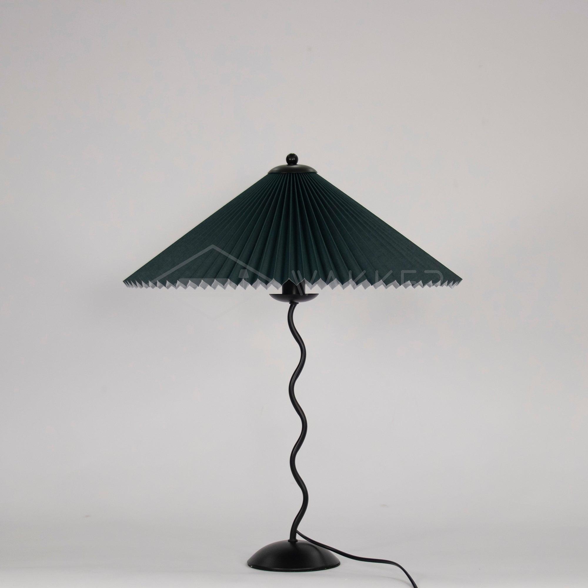 Modern Pleated Fabric Table Lamp with Nordic Wavy Metal Stem for Bedroom Living Room