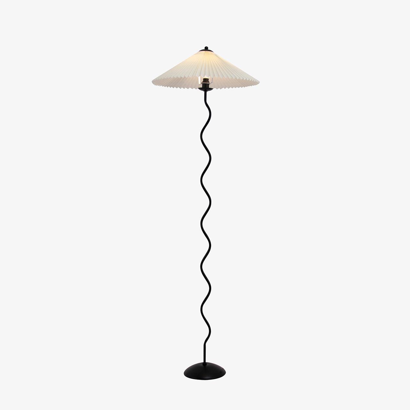 Modern Wavy Squiggle Tall Floor Lamp with Pleated Fabric Shade and Metal Base