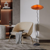 Modern Wavy Squiggle Tall Floor Lamp with Pleated Fabric Shade and Metal Base