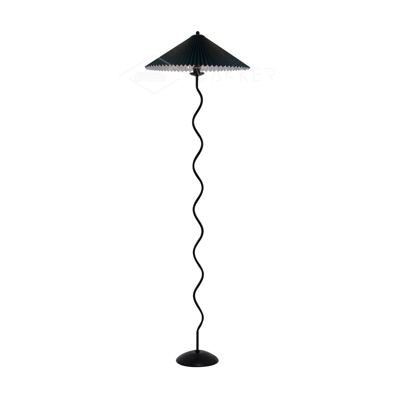 Modern Wavy Squiggle Tall Floor Lamp with Pleated Fabric Shade and Metal Base