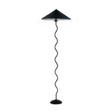 Modern Wavy Squiggle Tall Floor Lamp with Pleated Fabric Shade and Metal Base