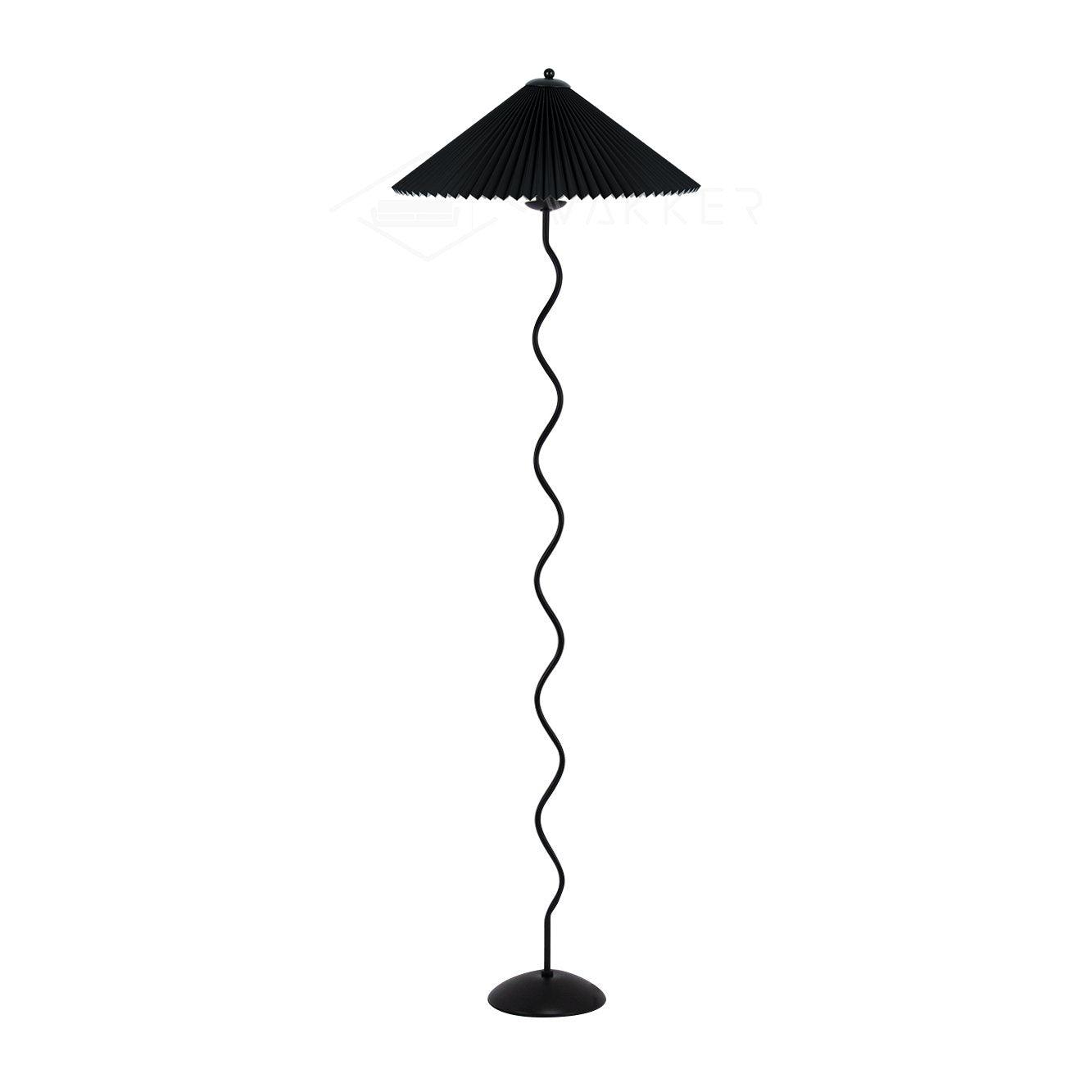 Modern Wavy Squiggle Tall Floor Lamp with Pleated Fabric Shade and Metal Base