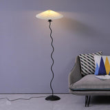 Modern Wavy Squiggle Tall Floor Lamp with Pleated Fabric Shade and Metal Base