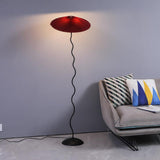 Modern Wavy Squiggle Tall Floor Lamp with Pleated Fabric Shade and Metal Base