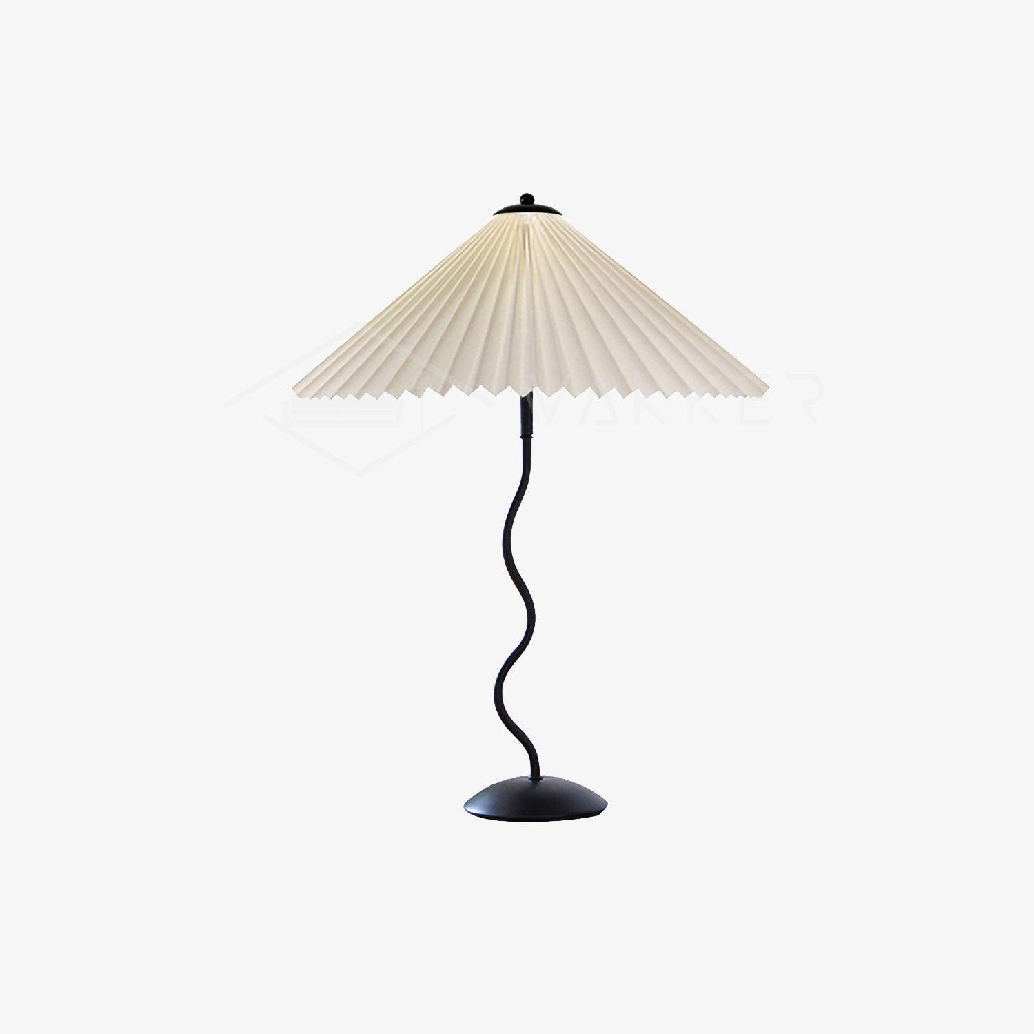 Modern Pleated Fabric Table Lamp with Nordic Wavy Metal Stem for Bedroom Living Room