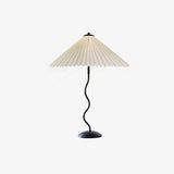 Modern Pleated Fabric Table Lamp with Nordic Wavy Metal Stem for Bedroom Living Room