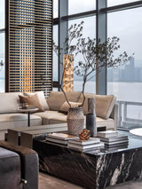 Modern Stacked Alabaster Squares Standing Floor Lamp with Integrated LED Lighting