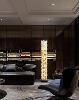 Modern Stacked Alabaster Squares Standing Floor Lamp with Integrated LED Lighting