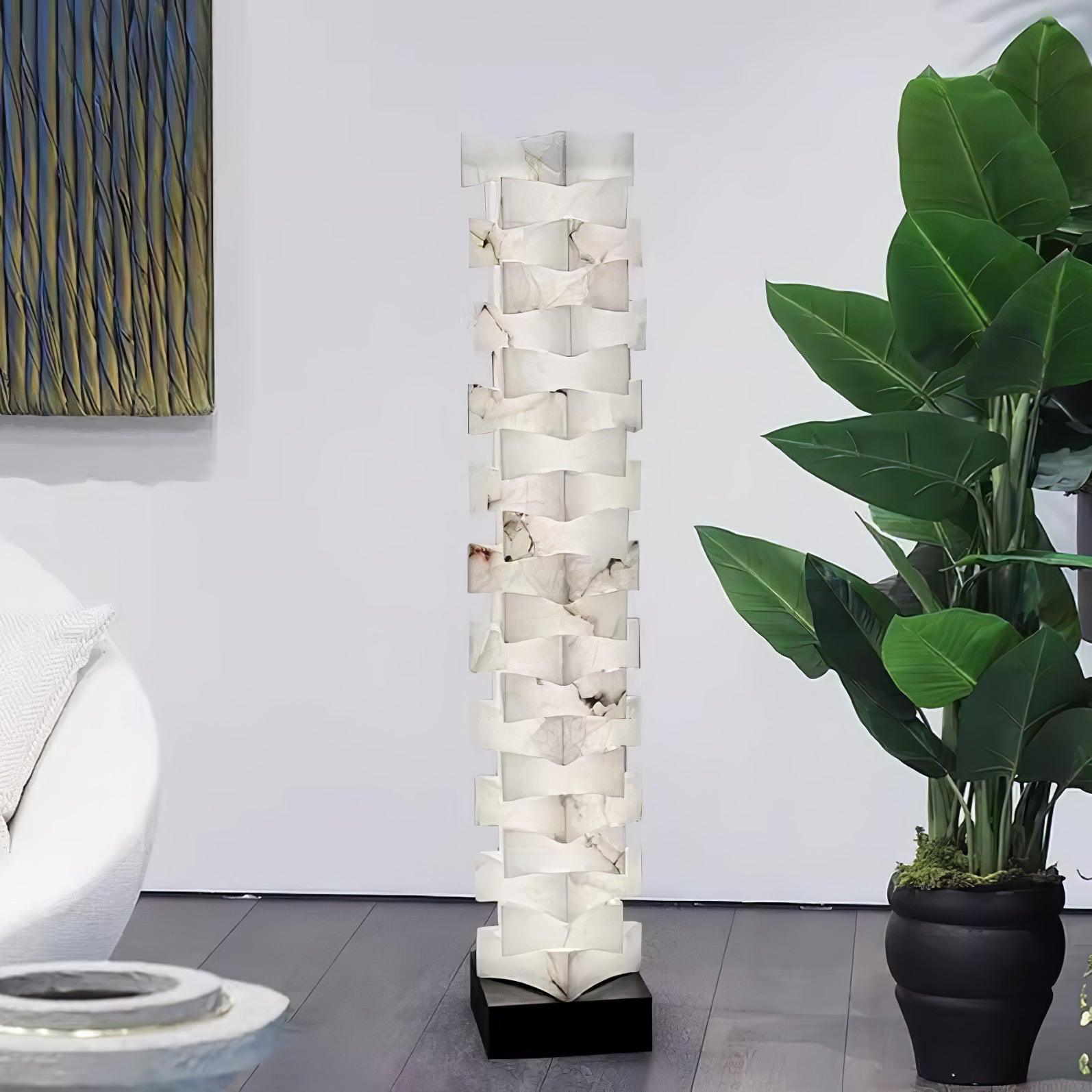 Modern Stacked Alabaster Squares Standing Floor Lamp with Integrated LED Lighting