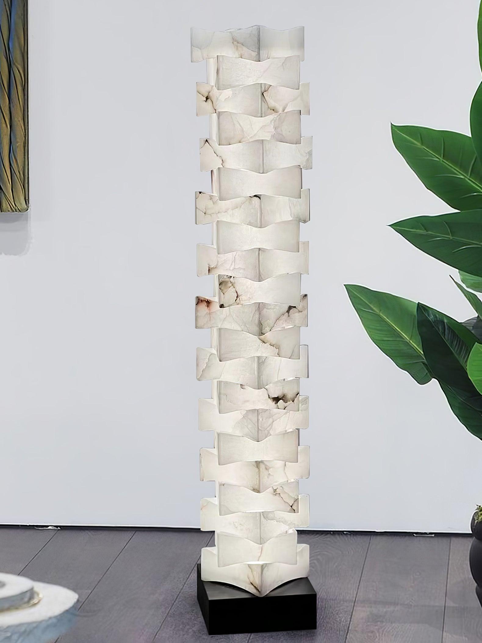 Modern Stacked Alabaster Squares Standing Floor Lamp with Integrated LED Lighting