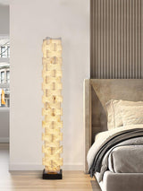 Modern Stacked Alabaster Squares Standing Floor Lamp with Integrated LED Lighting