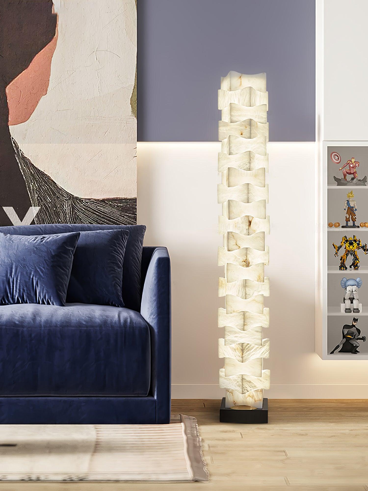 Modern Stacked Alabaster Squares Standing Floor Lamp with Integrated LED Lighting