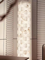 Modern Stacked Alabaster Squares Standing Floor Lamp with Integrated LED Lighting