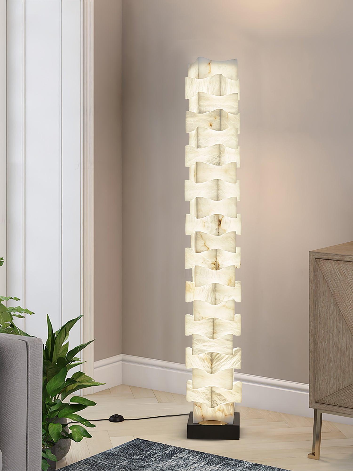 Modern Stacked Alabaster Squares Standing Floor Lamp with Integrated LED Lighting