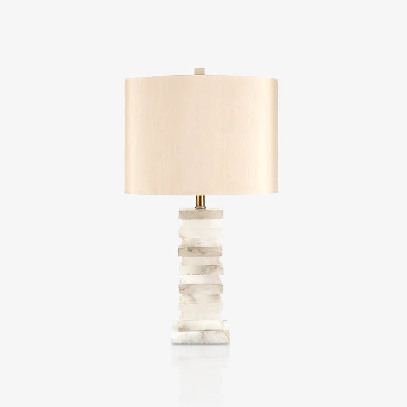 Modern Stacked Alabaster Stone Table Lamp with Rectangular Fabric Shade