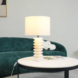 Modern Stacked Alabaster Stone Table Lamp with Rectangular Fabric Shade