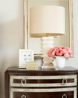 Modern Stacked Alabaster Stone Table Lamp with Rectangular Fabric Shade