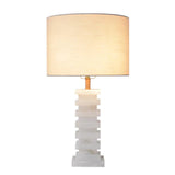 Modern Stacked Alabaster Stone Table Lamp with Rectangular Fabric Shade