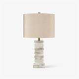 Modern Stacked Alabaster Stone Table Lamp with Rectangular Fabric Shade
