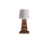 Modern Stacked Wooden Geometric Table Lamp with White Fabric Shade for Bedroom and Office