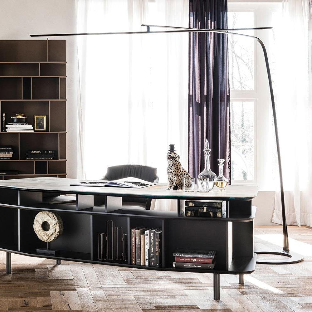 Modern Stealth LED Arc Floor Lamp with Rotating Arm for Minimalist Living Room Decor
