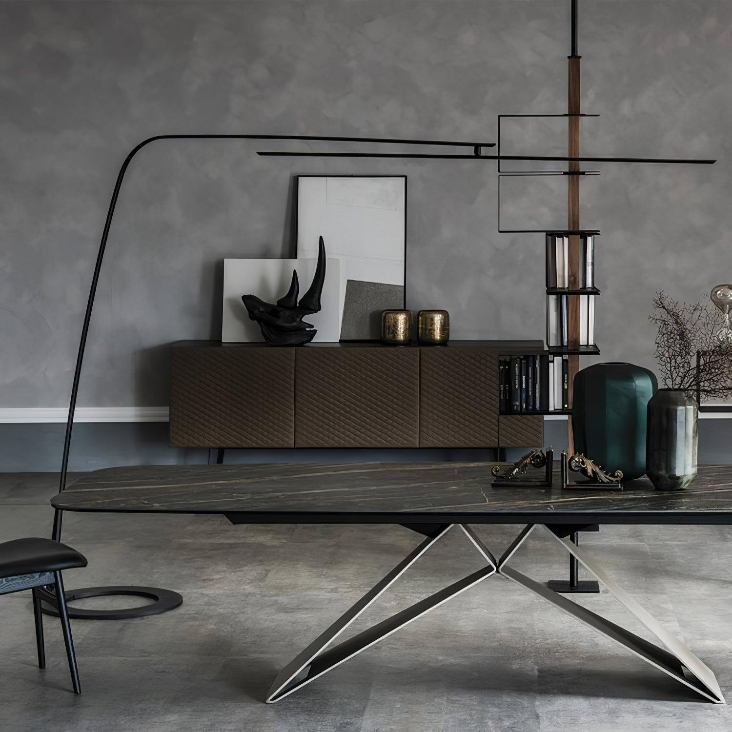 Modern Stealth LED Arc Floor Lamp with Rotating Arm for Minimalist Living Room Decor