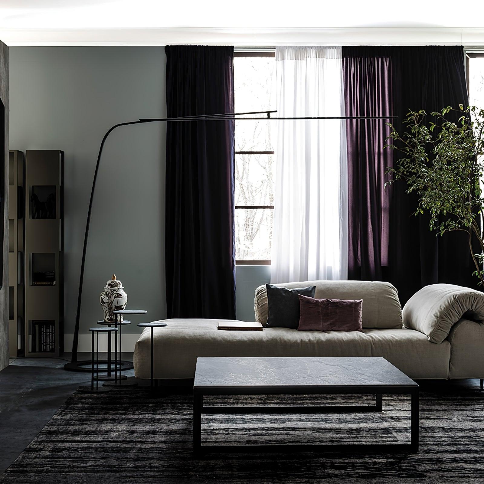 Modern Stealth LED Arc Floor Lamp with Rotating Arm for Minimalist Living Room Decor