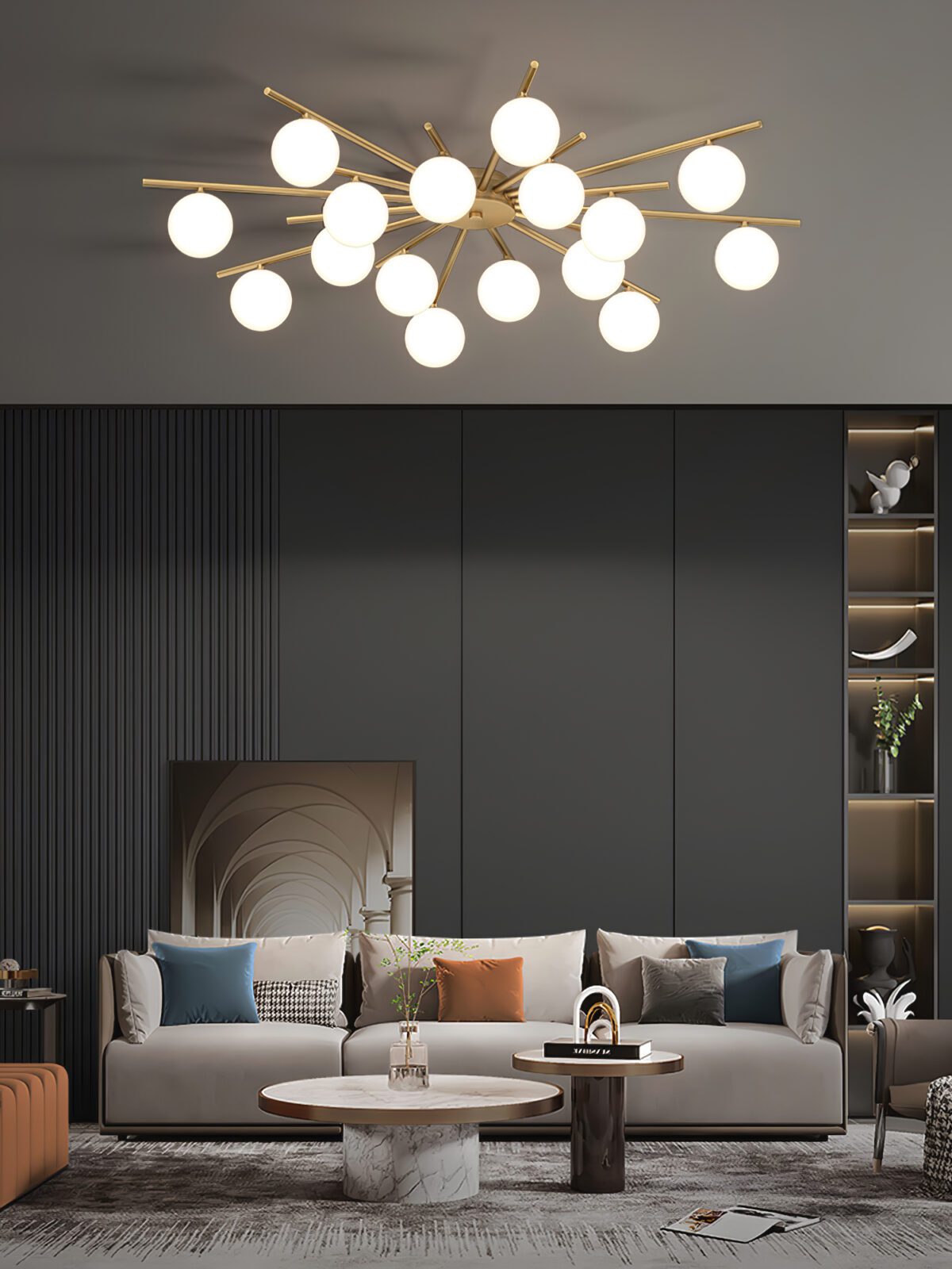 modern-mid-century-brass-ceiling-light-with-white-glass-globe-shades-and-gold-finish