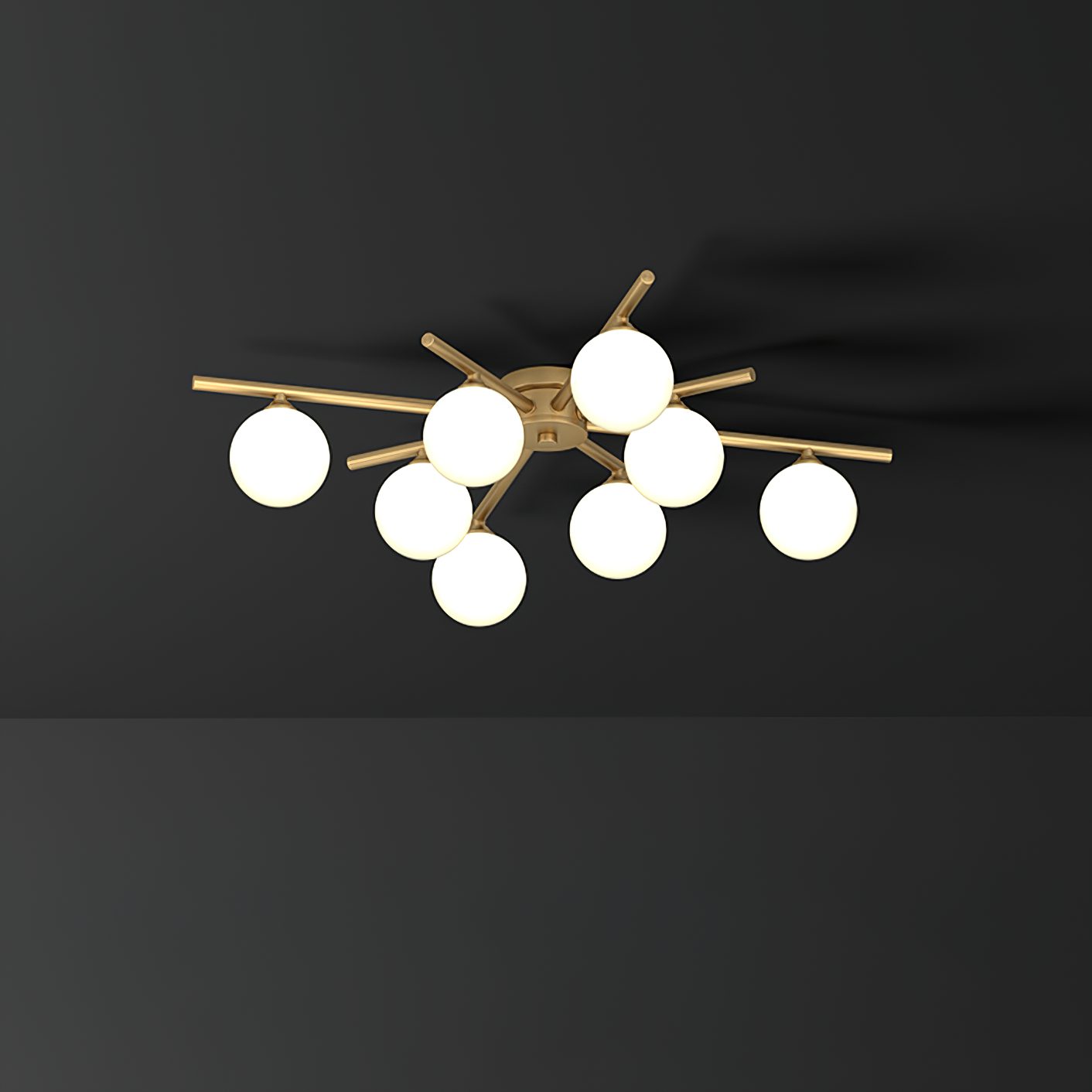 modern-mid-century-brass-ceiling-light-with-white-glass-globe-shades-and-gold-finish