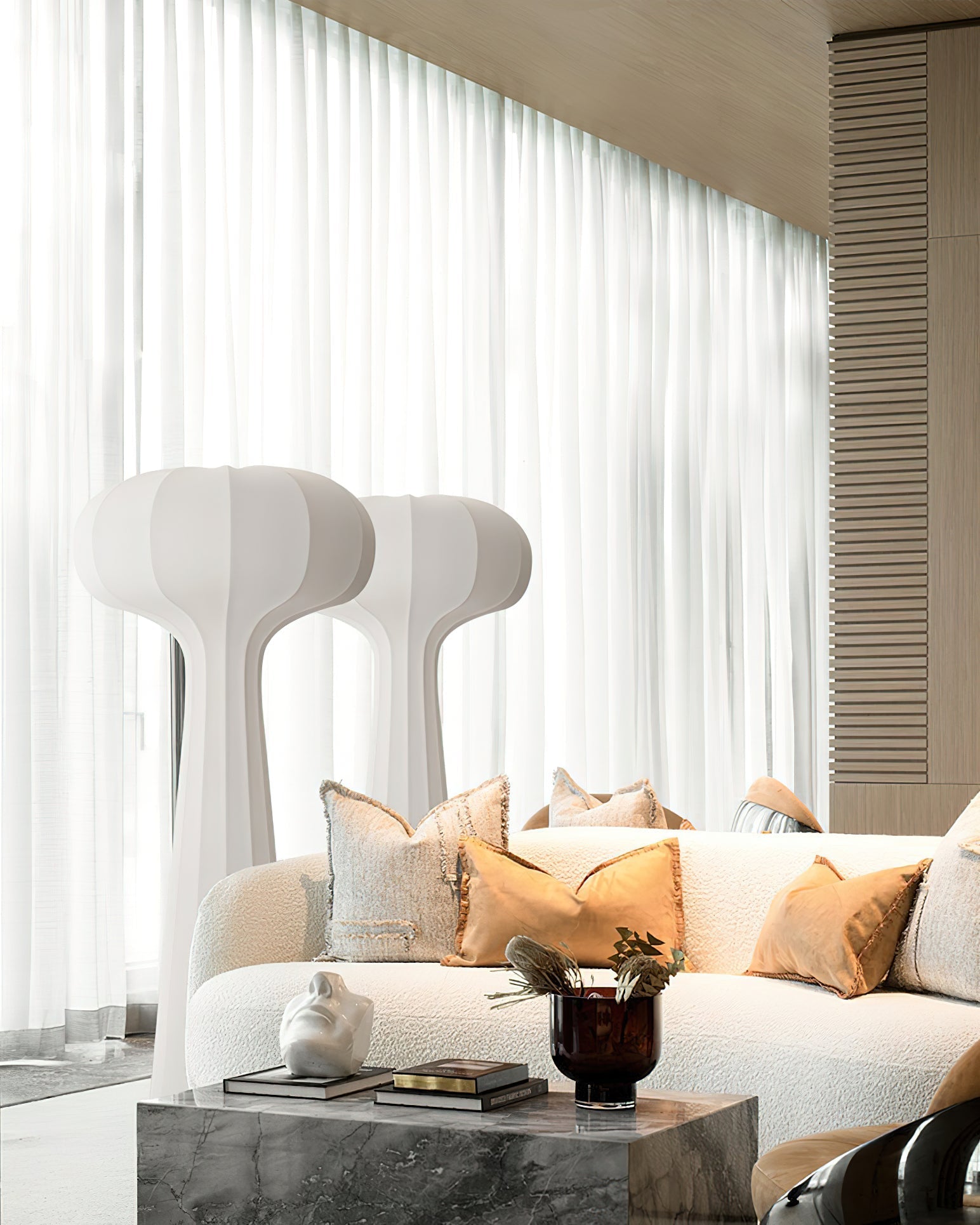 Stipers Geometric Silk Floor Lamp Modern LED Standing Accent Light for Living Room