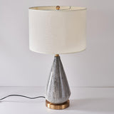 White Marble Geometric Diamond Table Lamp with White Fabric Shade and Copper Accents