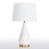 White Marble Geometric Diamond Table Lamp with White Fabric Shade and Copper Accents