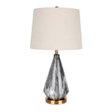 White Marble Geometric Diamond Table Lamp with White Fabric Shade and Copper Accents