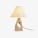 Natural Yellow Travertine Pillar Table Lamp with White Fabric Shade for Modern Interior Decor